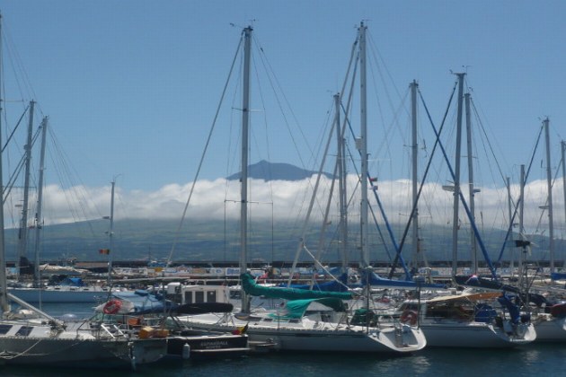 Azoren_Segelboote im Hafen von Horta mit Pico-Blick_Faial